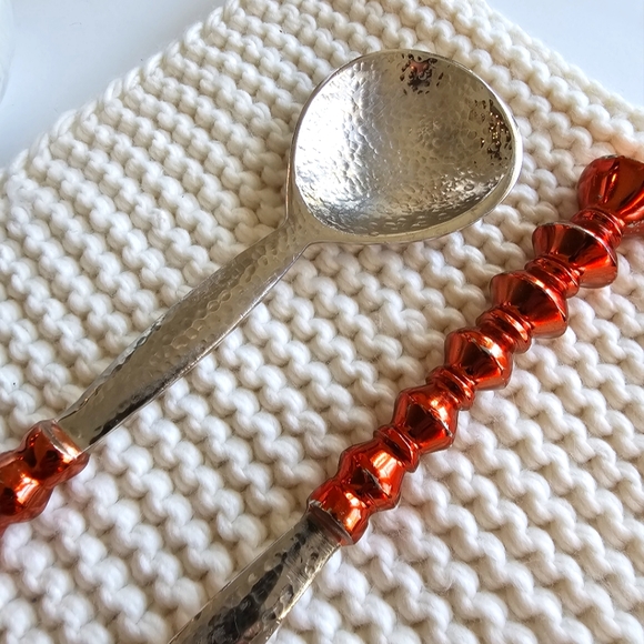 Vintage Copper Handled Metal Salad Servers, 12" Spoon Fork Salad Serving Set - Picture 8 of 13